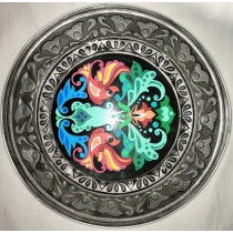 Настенное декоративное панно на аллюминие с росписью по центру ( диаметр аллюминия 45см, внутренней части 26см) 